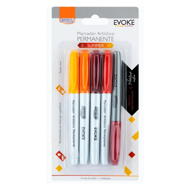 Marcador Artistico Permanente 5 Colores Evoke BRM