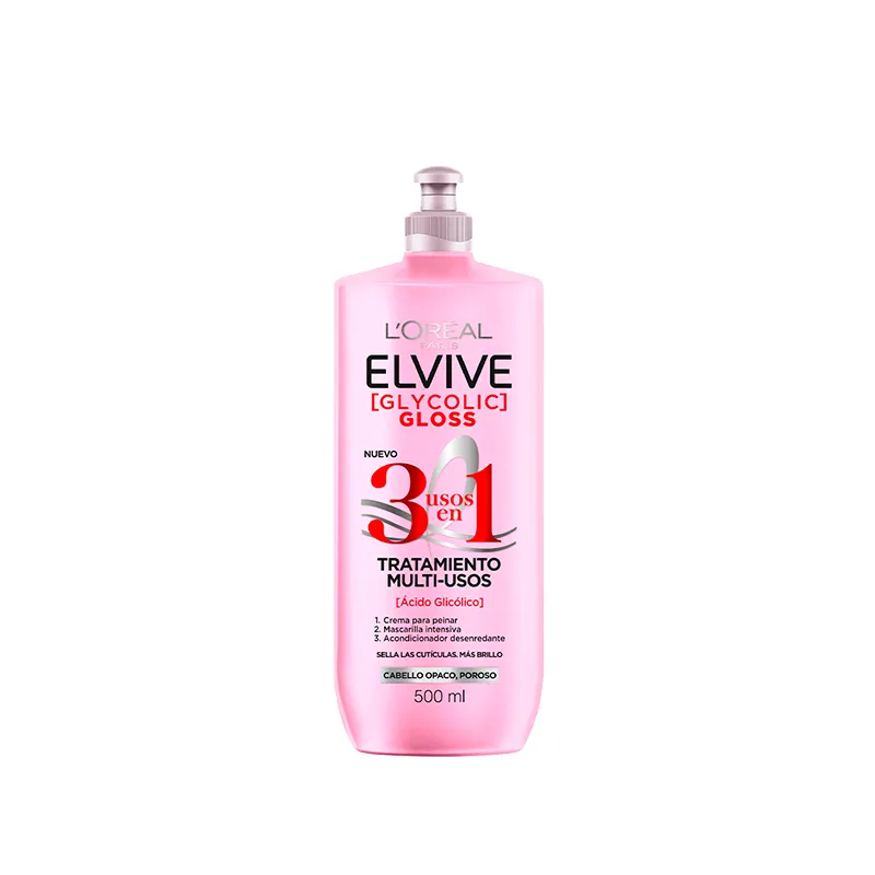 Crema para Peinar 3 en 1 Glycolic Gloss Elvive - Cont.500 mL