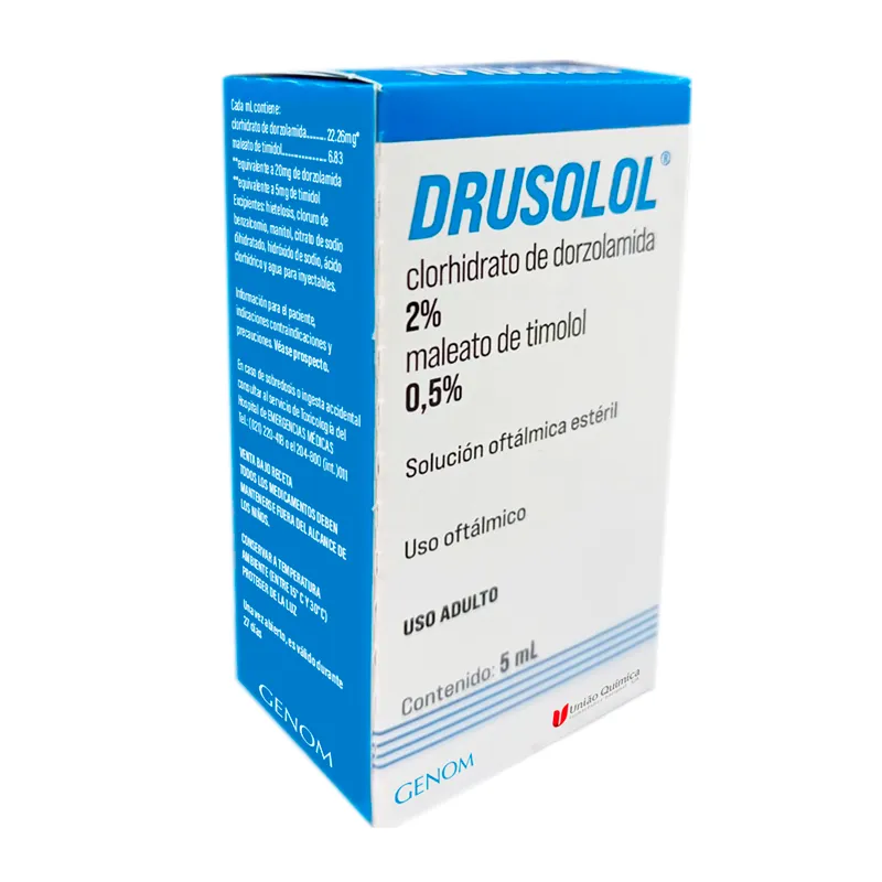 Drusolol Clorhidrato de Dorzolamida 2% - Solucion Oftalmica de 5 mL