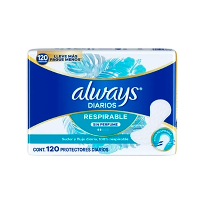 Protectores Diarios Respirable Always - Cont.120 unidades