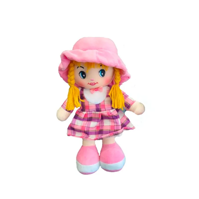 muñeca de trapo con vestido a cuadros colores varios texco