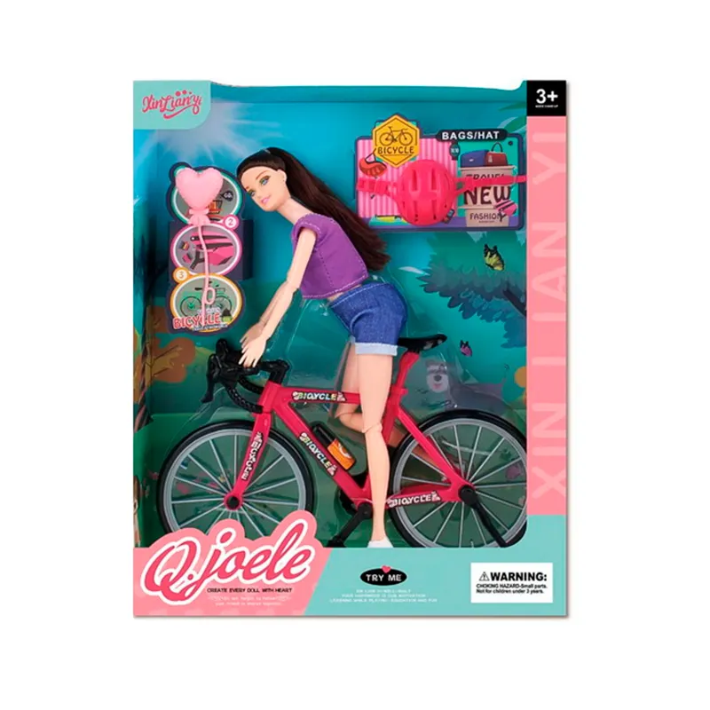 muñeca con bicicleta colores varios texco - 1 unidad