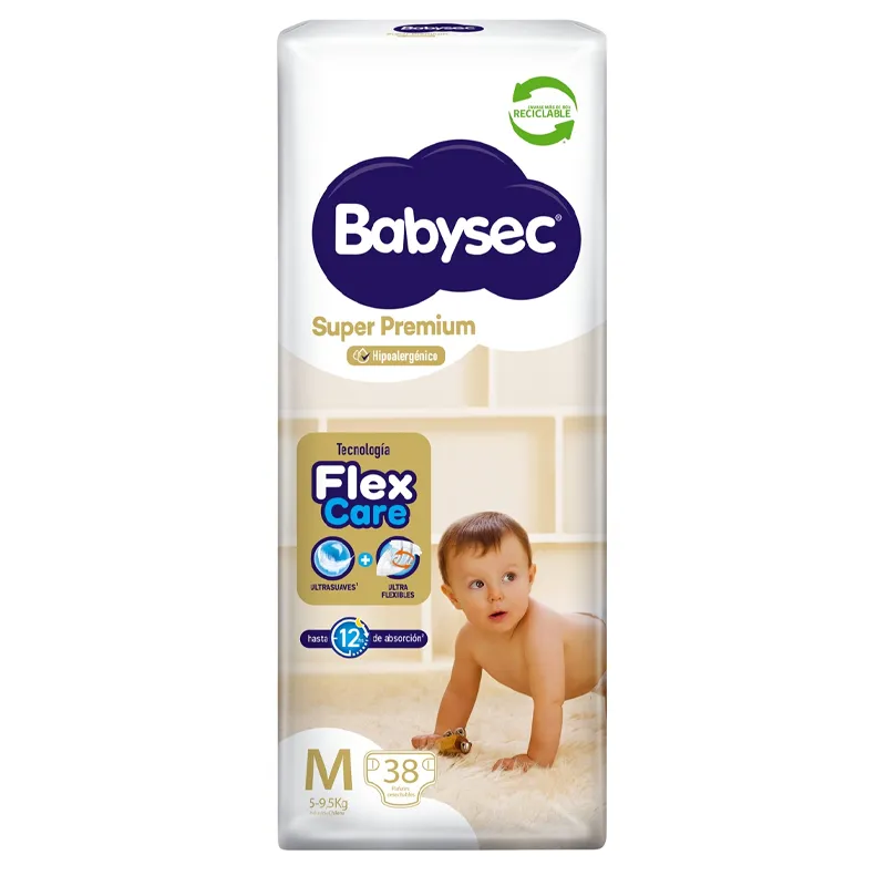 Pañales Super Premium M Babysec - Cont. 38 Unidades
