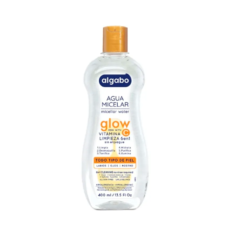 Agua Micelar Glow Limpieza 6 en 1 Algabo - Cont. 400 mL