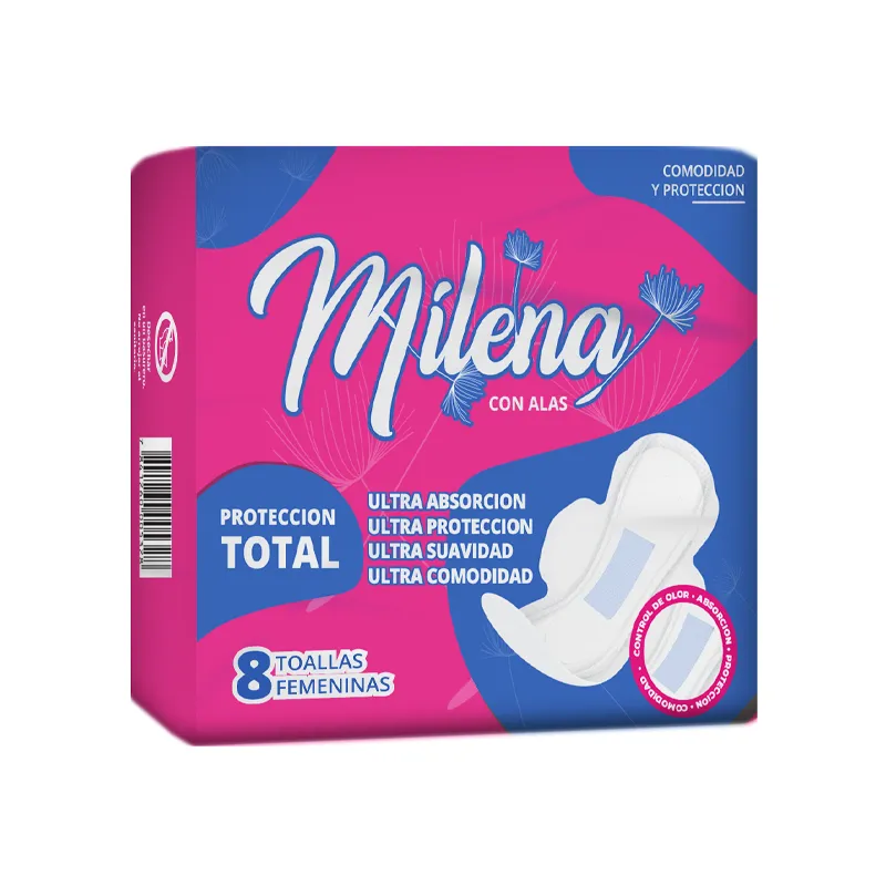 Toalla Higienica Proteccion Total con Alas Milena - Cont. 8 Unidades