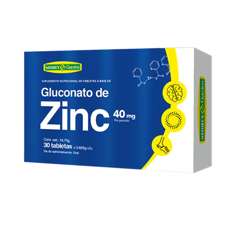 Gluconato de Zinc Natures Garden - Cont. 30 Tabletas