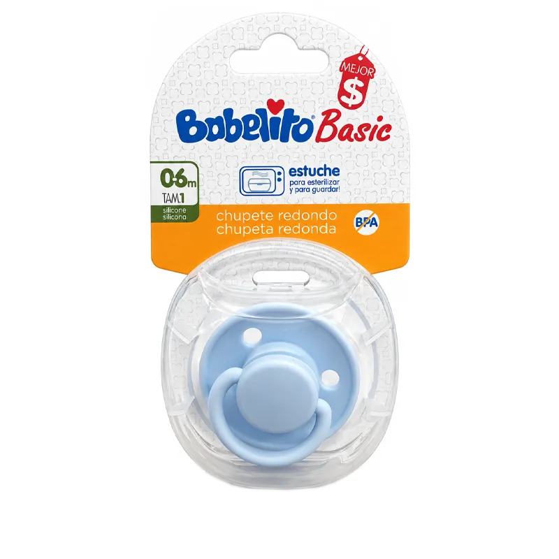 Chupete Redondo Silicona T1 Celeste Babelito - 1 Unidad