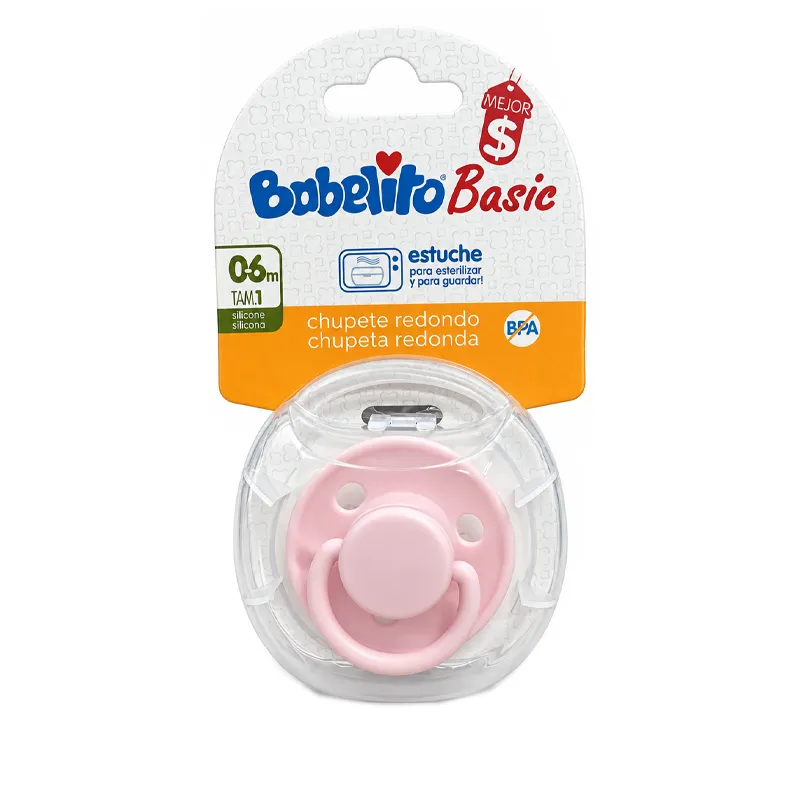 Chupete Redondo Silicona T1 Rosado Babelito - 1 Unidad