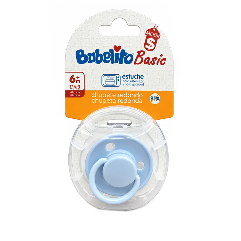 Chupete Redondo Silicona T2 Celeste Babelito - 1 Unidad
