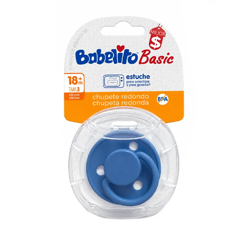 Chupete Redondo Silicona T3 Celeste Babelito - 1 Unidad