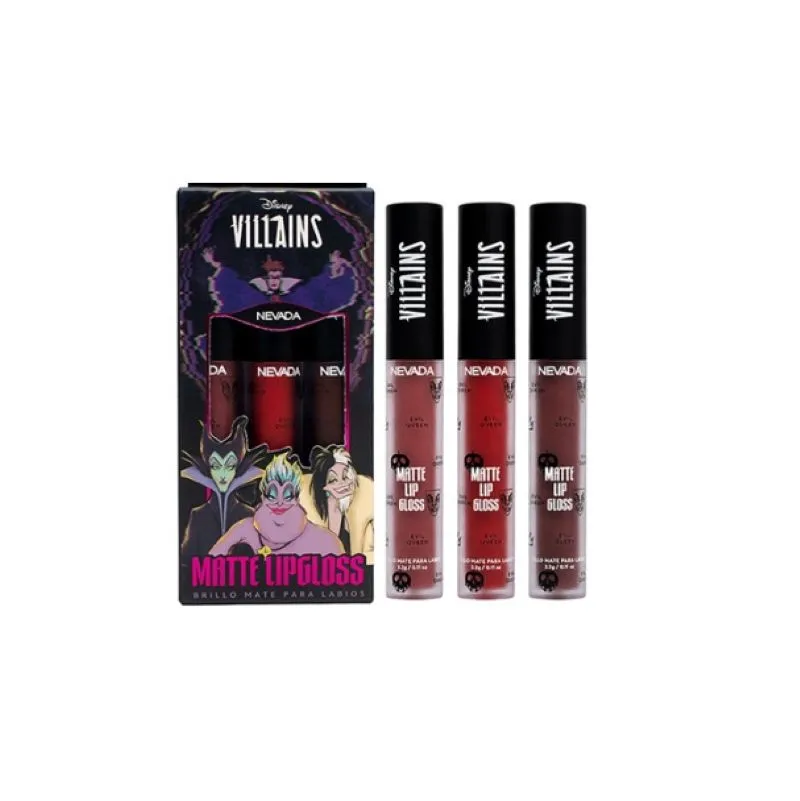 set de lip gloss matte disney villanas nevada - cont.3 piezas