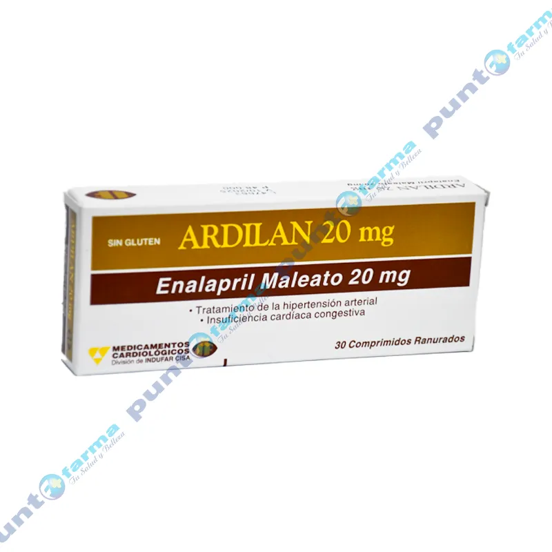 Ardilan 20 mg - Enalapril 20 mg - Caja de 30 Comprimidos Ranurados.