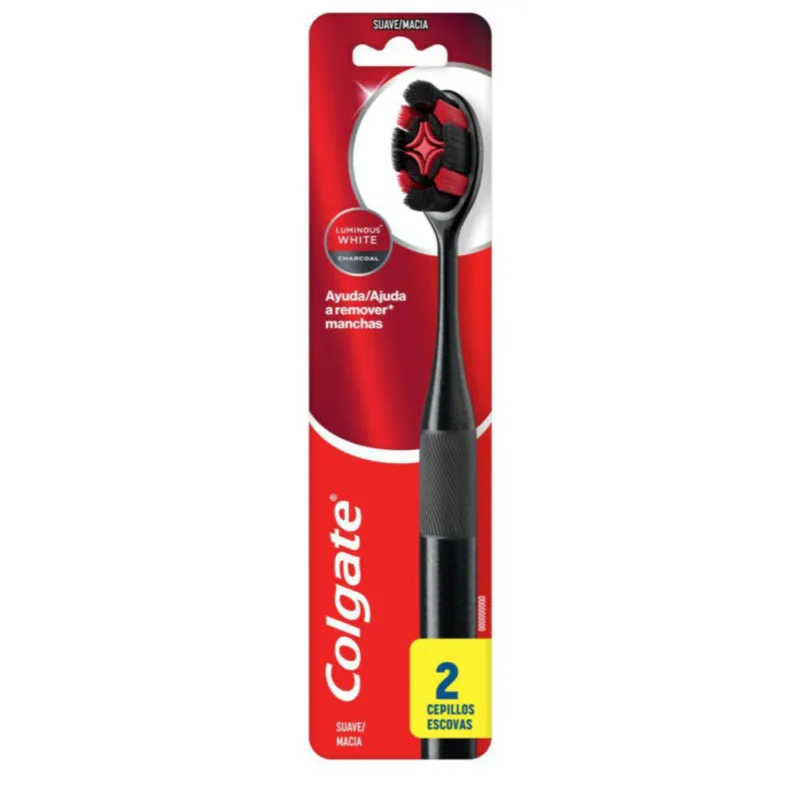 Cepillo de Dientes Luminous White Charcoal Colgate - Cont. 2 Unidades