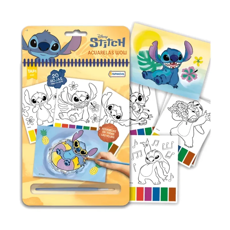 set de acuarelas, hojas y 1 pincel stitch mooving