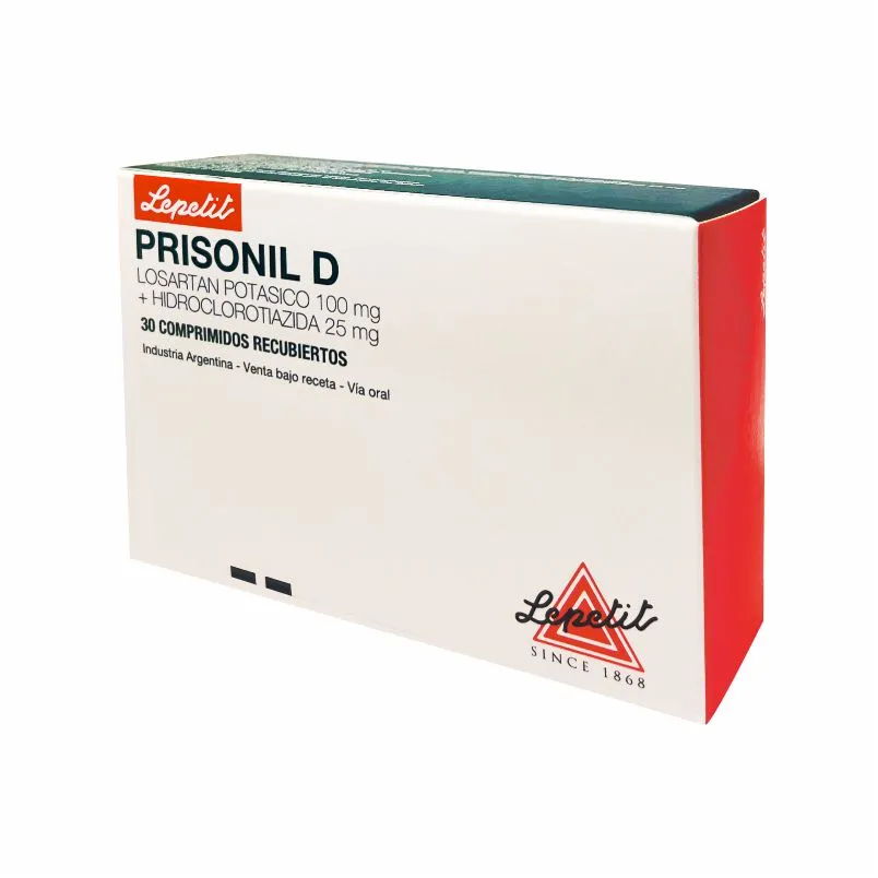 Prisonil D Losartan Potasico 100 mg + Hidroclorotiazida 25 mg -  Cont. 30 Comp. Recubiertos.