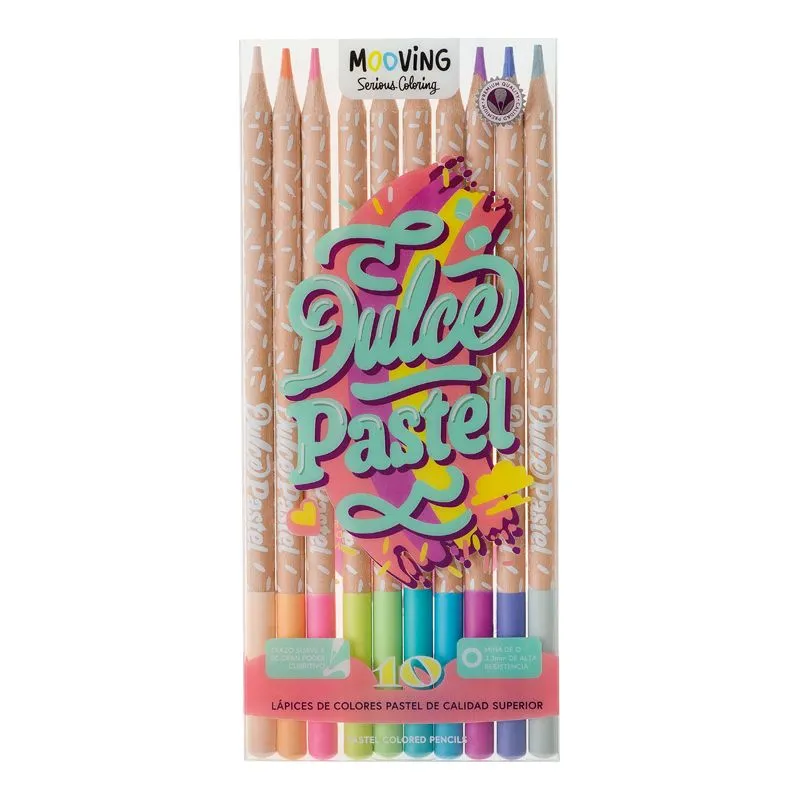 Lapices de 10 Colores Pasteles Punta 3,3 Premium Mooving