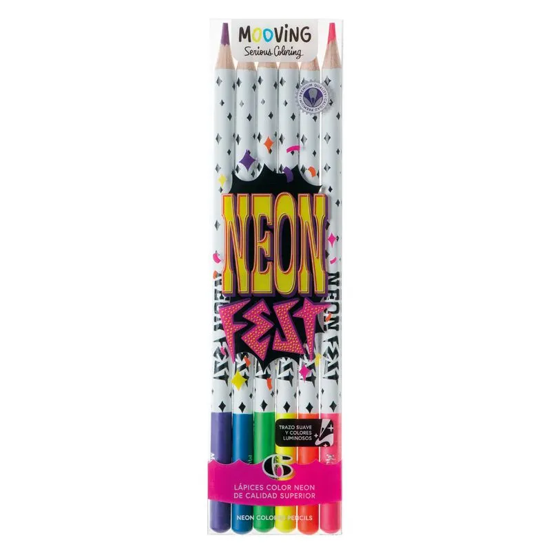 Lapices de 6 Colores Neon Punta 3,3 Premiun Mooving