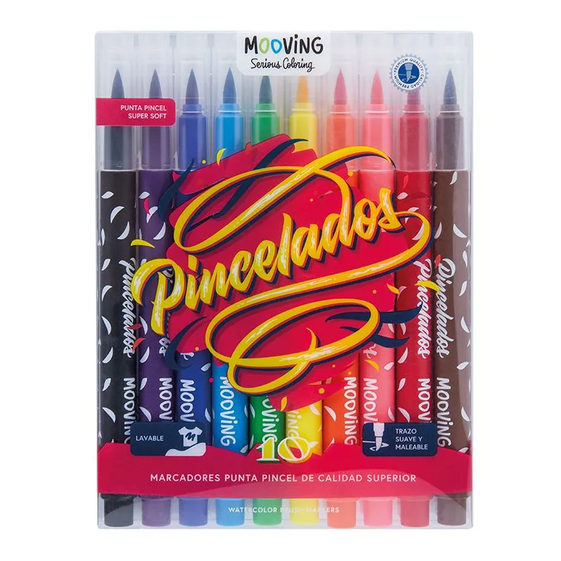 Brush Pen 10 Colores Punta Brocha Mooving