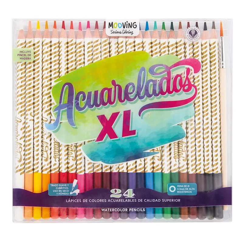 Lapices de 24 Colores Acuarelables Punta 3,3 Premiun Mooving