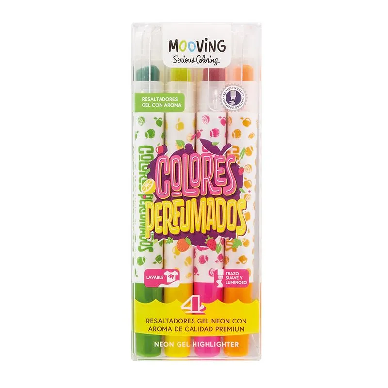 Resaltadores Gel con Aroma 4 Colores Mooving
