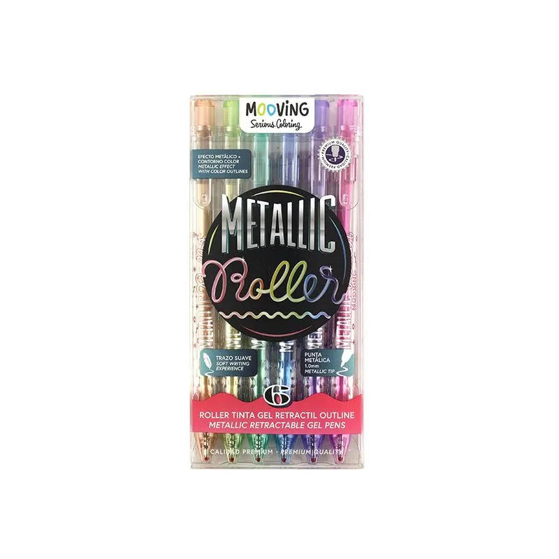 Boligrafo Gel Roller Retractil Outline de 6 Colores Mooving