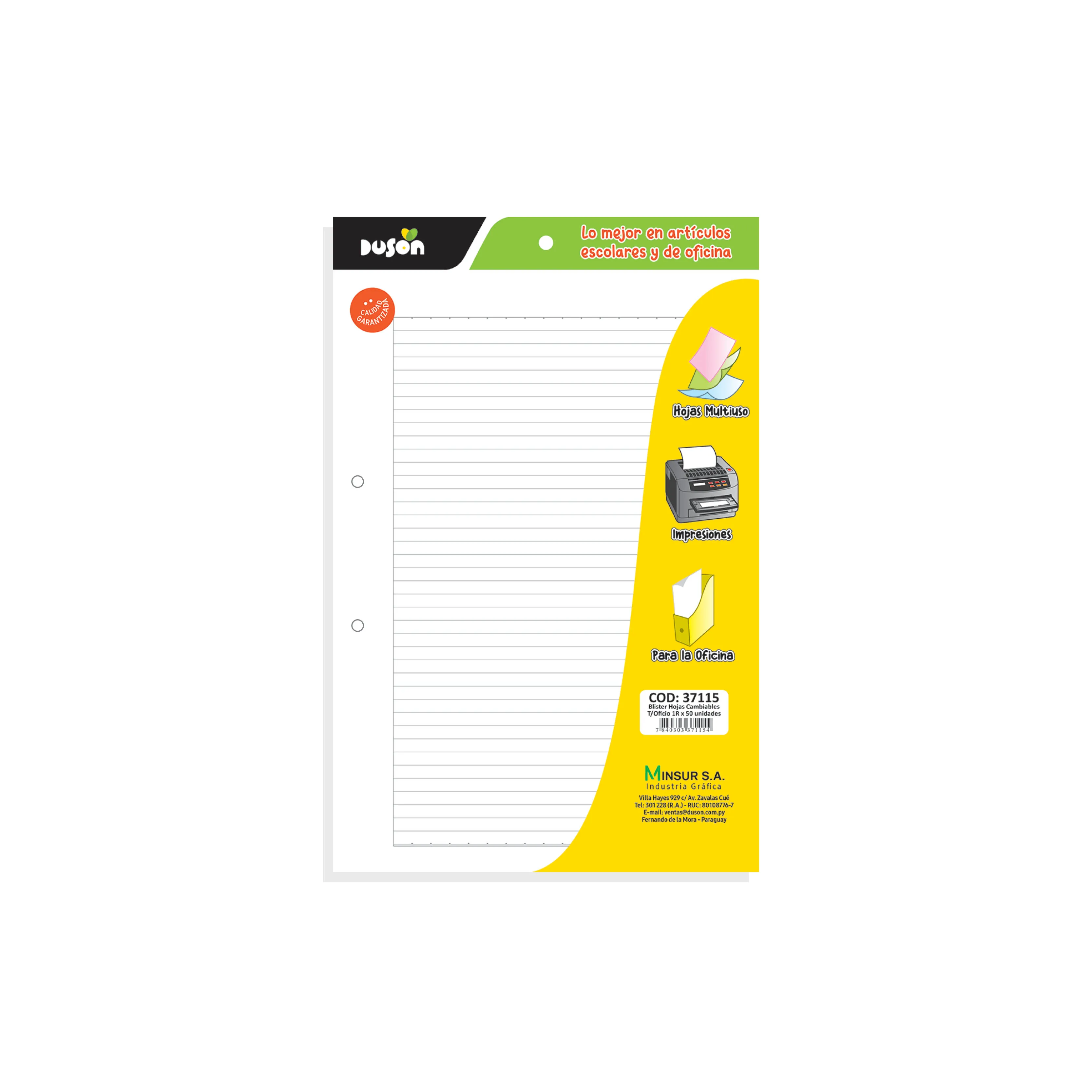 Blister de Hojas Cambiables Oficio 1R Duson - Cont.50 Unidades