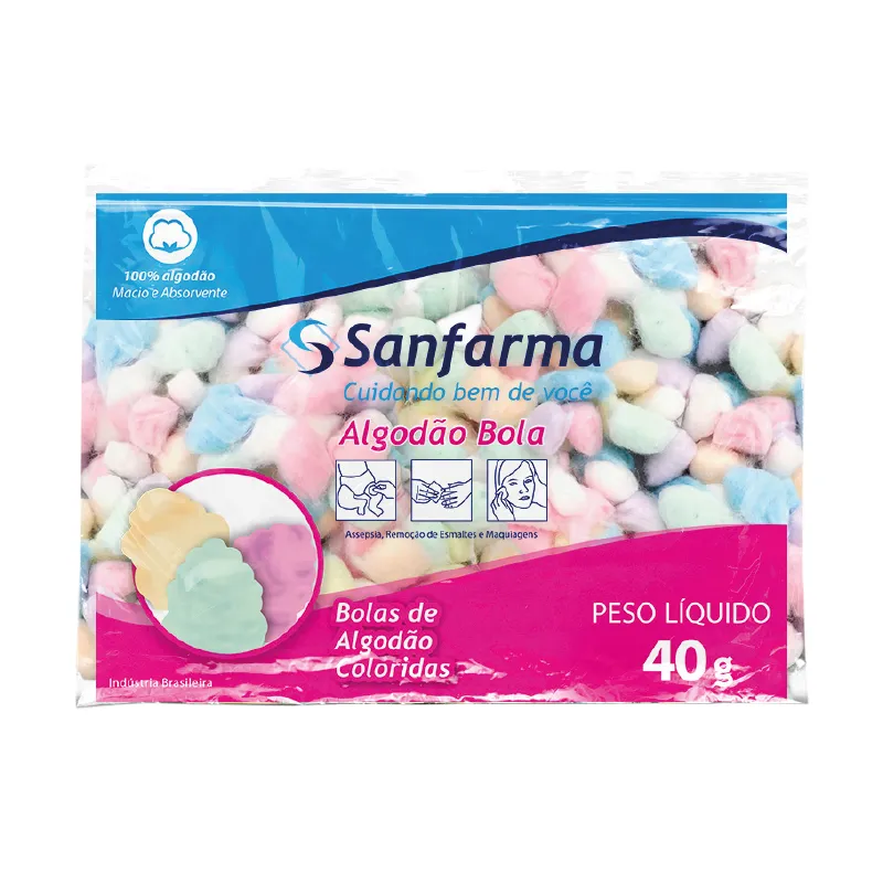 Algodon en Bolitas Coloridas Sanfarma - Cont. 40 gr
