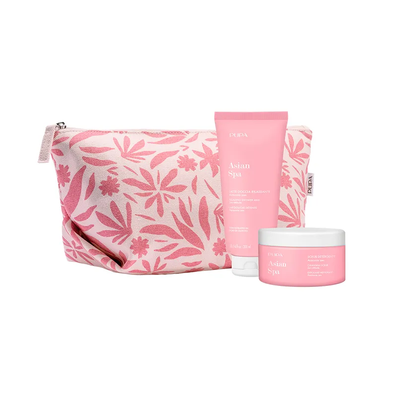 exfoliante corporal 250 gr + leche de ducha 300 gr + neceser pupa