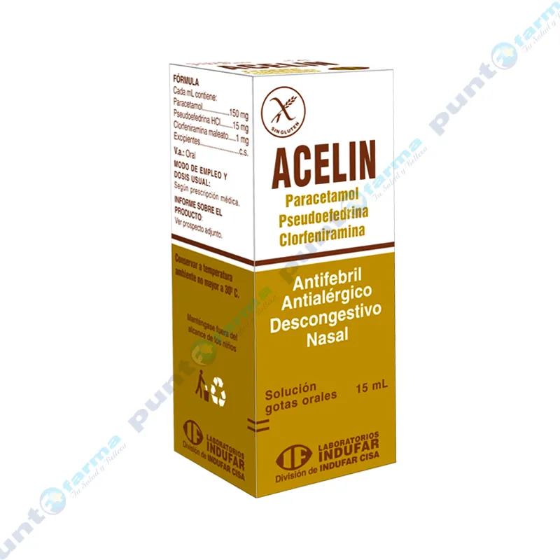 Acelin Gotas - Paracetamol Pseudoefedrina Clorfeniramina  - Frasco de 15 ml.