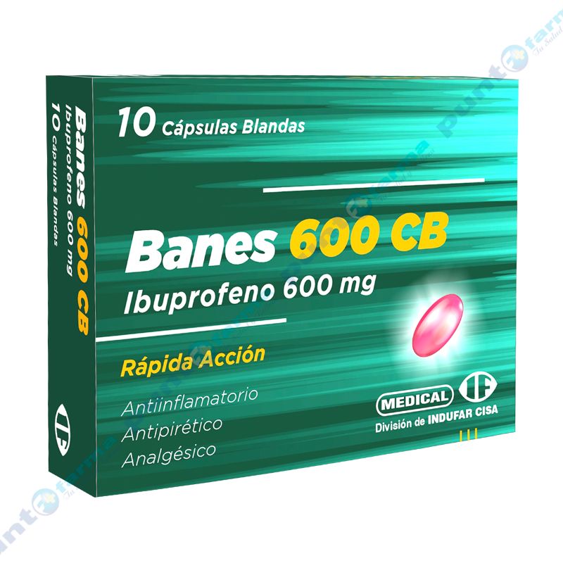 Banes 600 CB Ibuprofeno 600 mg Cont. 10 Cápsulas Blandas. Punto Farma