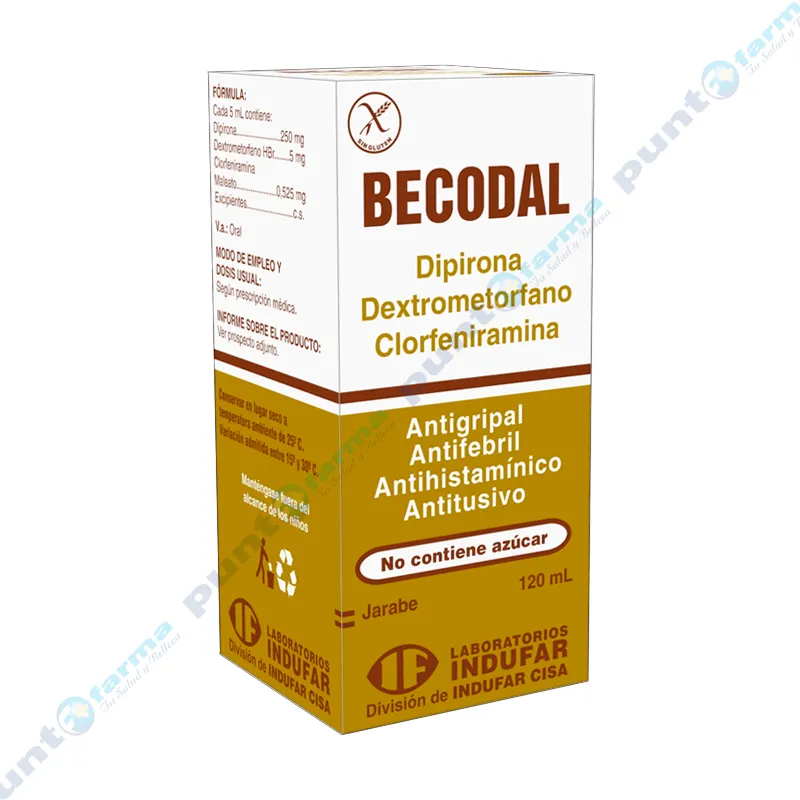Becodal Dipirona Dextrometorfano Clorfeniramina - Cont. 120 mL.