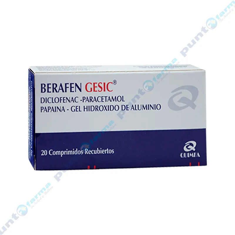 Berafen Gesic Diclofenac Paracetamol Papaína - Cont. 20 Comprimidos Recubiertos.