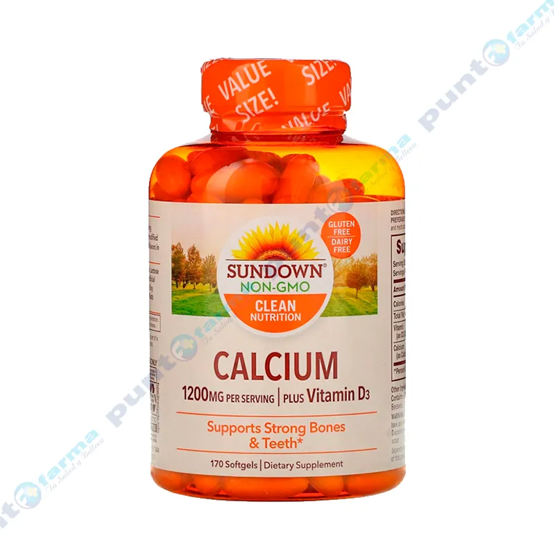 Calcium 120 mg Per Serving + Plus Vitamin D3 Sundown Naturals - Frasco de 170 cápsulas blandas