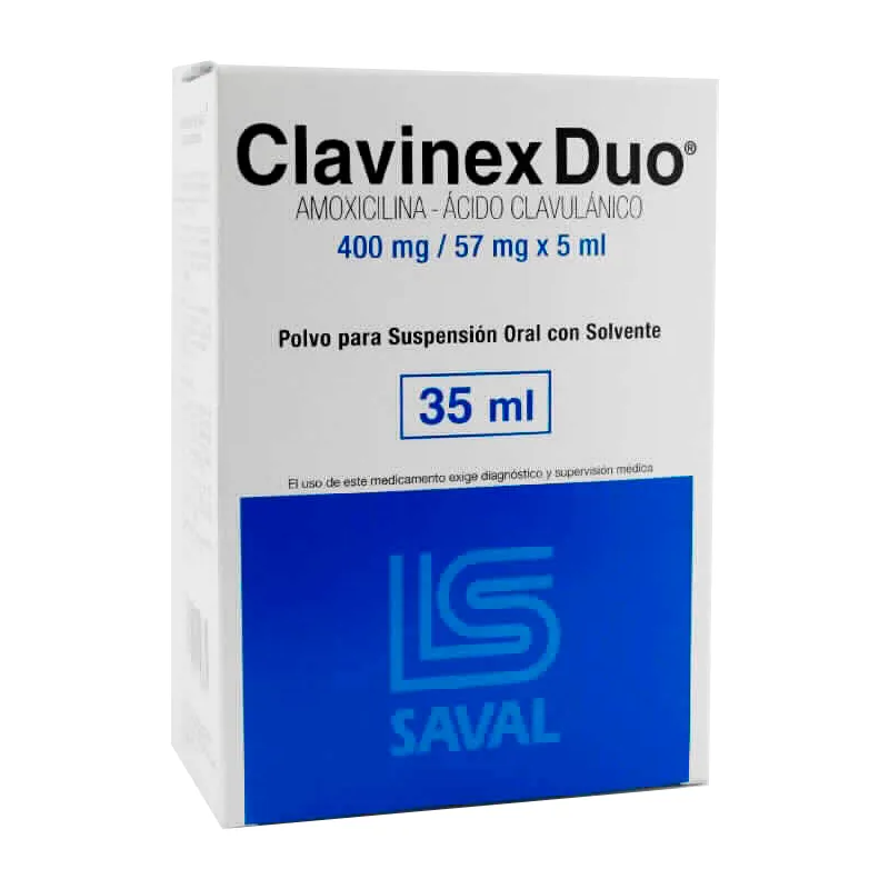 Clavinex Duo 400mg / 57mg x 5ml - Contenido de 35 ml Suspension oral con solvente