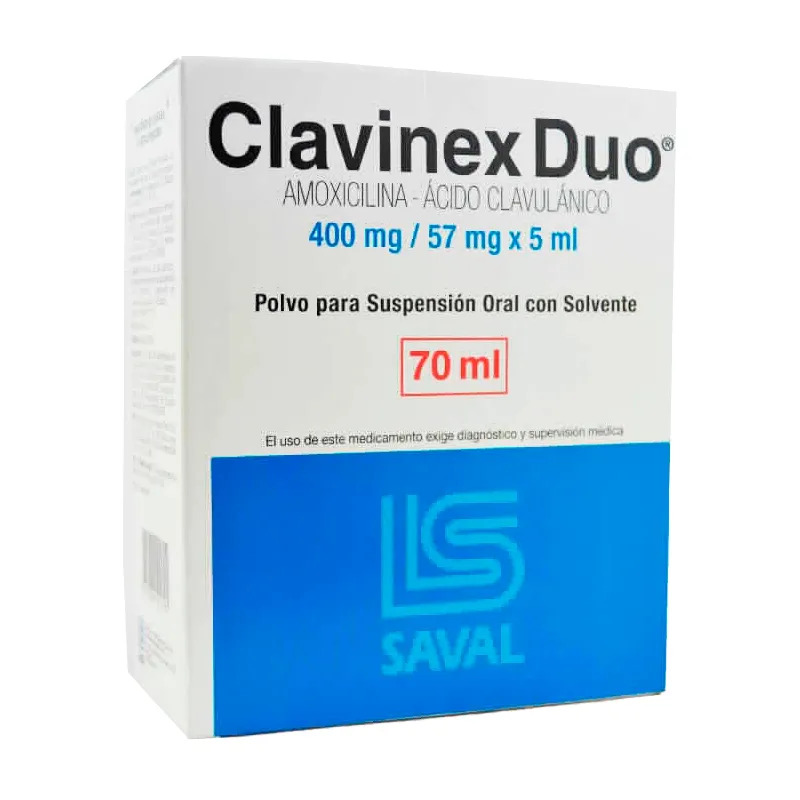 Clavinex Duo Amoxilina Ácido Clavulánico - Polvo para Suspensión Oral con solvente 70 ml.