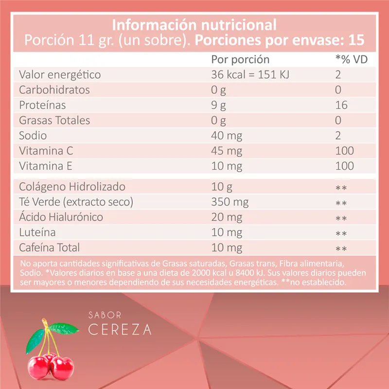 Colàgeno Hidrolizado Premium Sabor Cereza  Antiage Gennuine - 15 sobres