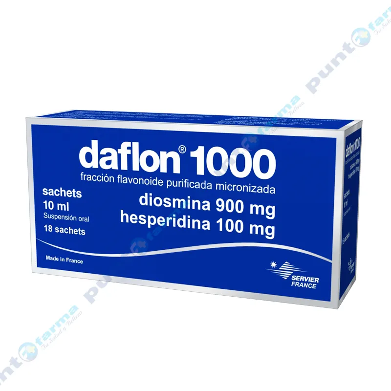 Daflon 1000 Diosmina 900mg Hesperidina 100mg - Caja de 18 sachets