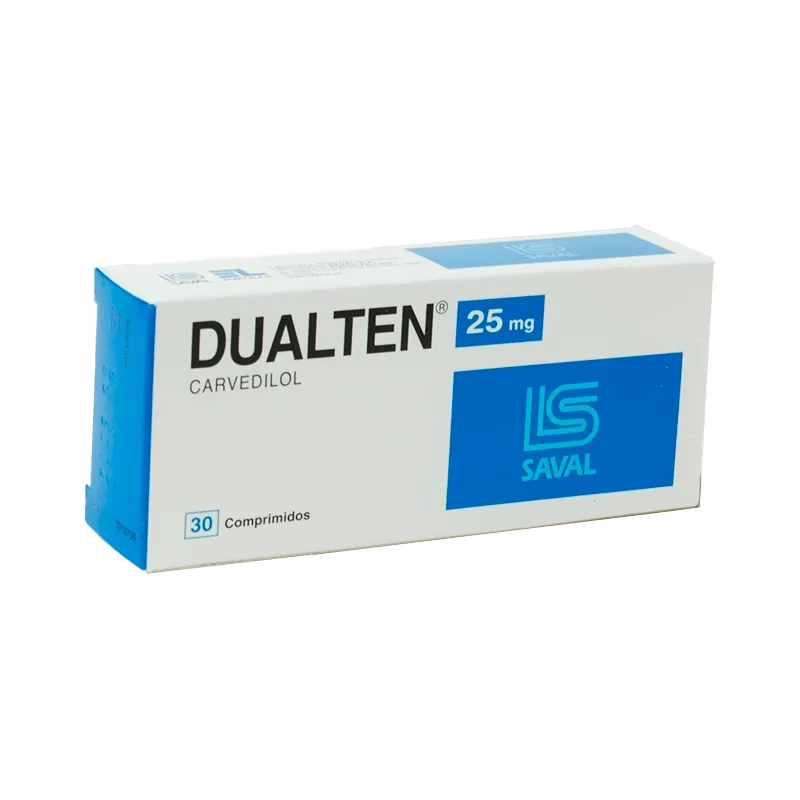 Dualten 25mg Carvedilol  - Caja de 30 comprimidos.