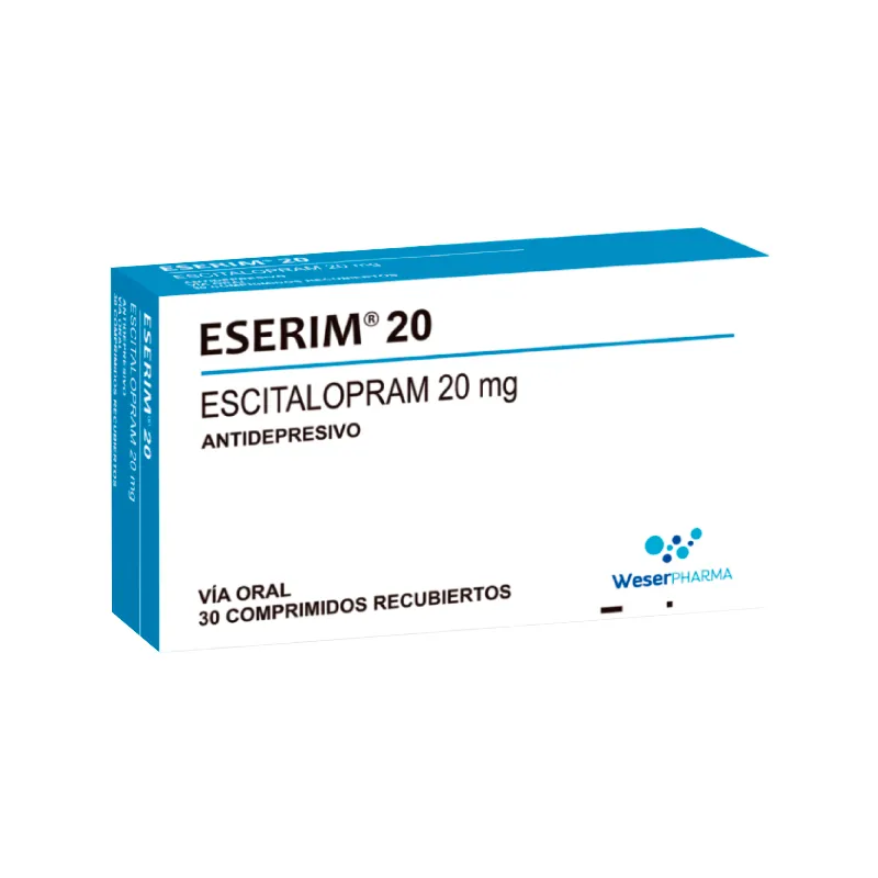 Eserim 20 Escitalopram 20 mg Caja de 30 comprimidos recubiertos Punto Farma