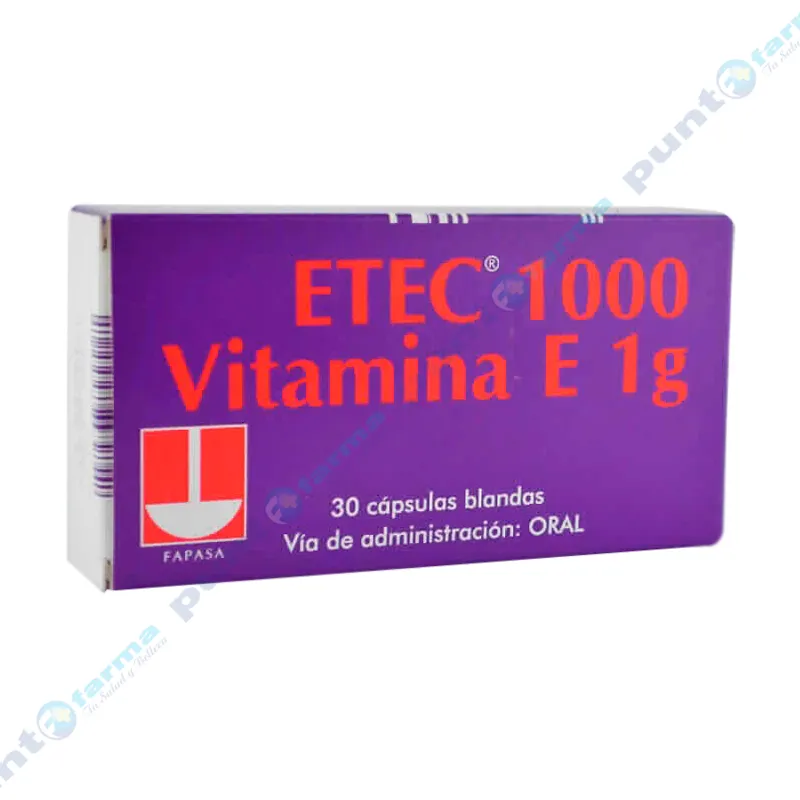Etec 1000 Vitamina E 1g - Caja de 30 cápsulas blandas