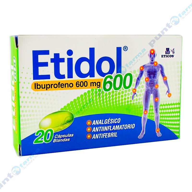 Etidol Ibuprofeno 600 mg Caja de 20 cápsulas blandas Punto Farma