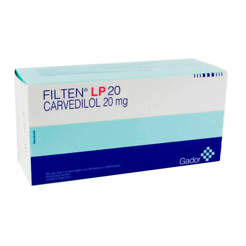 FILTEN LP 20 Carvedilol 20mg - Contiene  30 cápsulas con microgránulos.