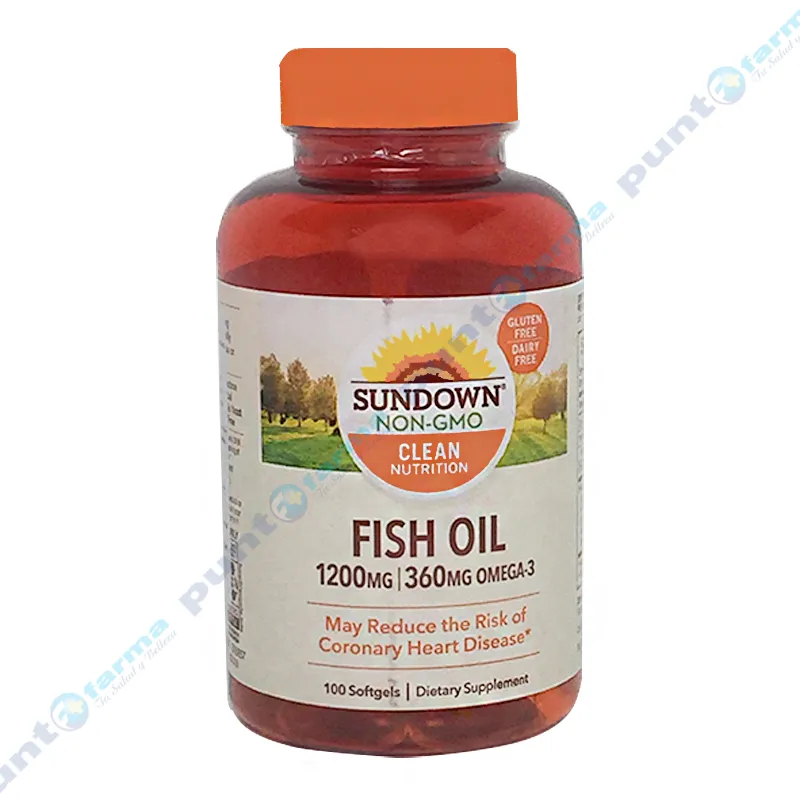 Fish Oil 1200 mg + 360 mg Omega-3 Sundown Naturals - Frasco de 100 cápsulas blandas