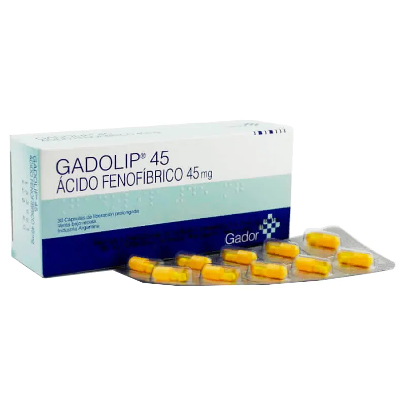 Gadolip 45 Ácido Fenofíbrico 45 mg - Contiene 30 cápsulas de liberación prolongada.