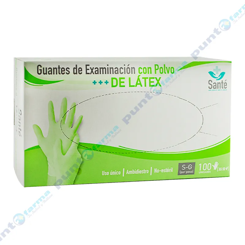 Guantes de Examinación con Polvo de Látex Santé Talle S - Cont. 100 unidades