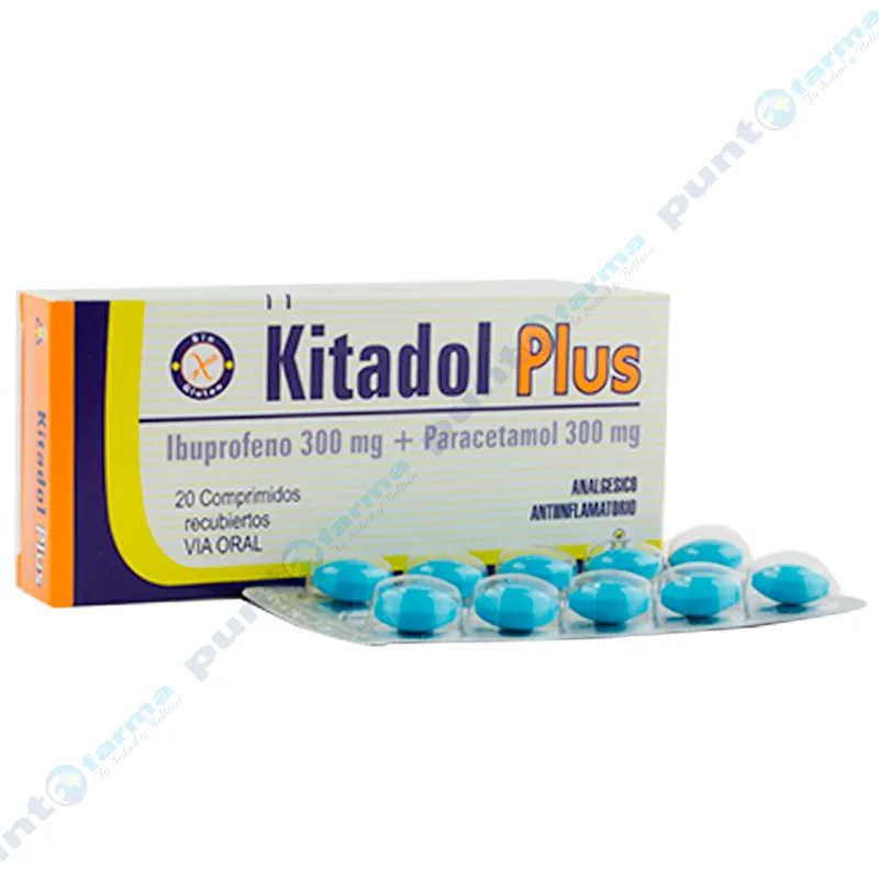 Kitadol Plus Ibuprofeno 300 mg + Paracetamol 300 mg - Caja de 20 Comprimidos Recubiertos
