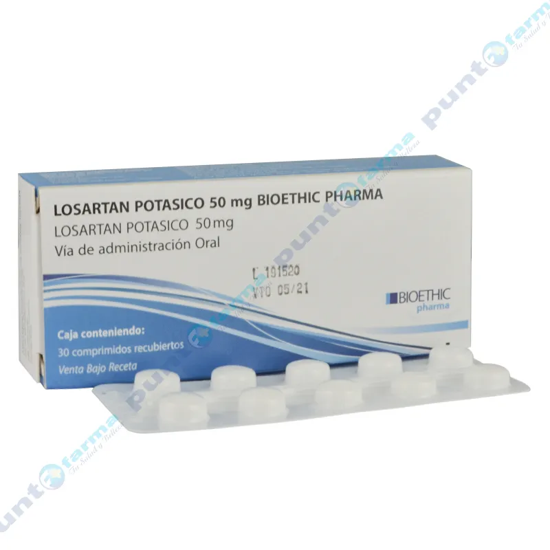 Losartan Potasico 50 mg - Caja de 30 comprimidos recubiertos