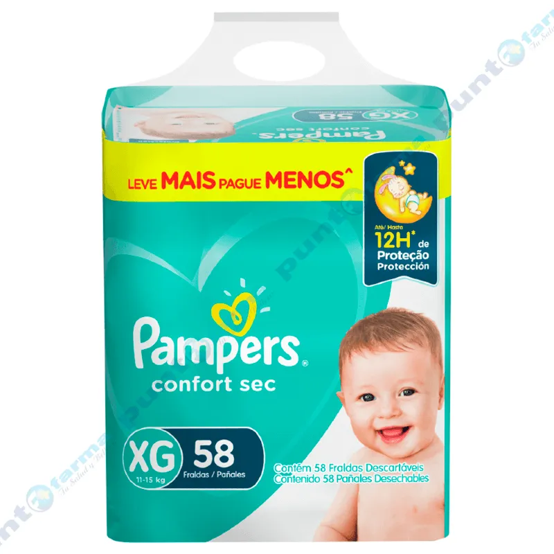 Pañales Pampers Confor Sec XG - Contenido de 58 unidades