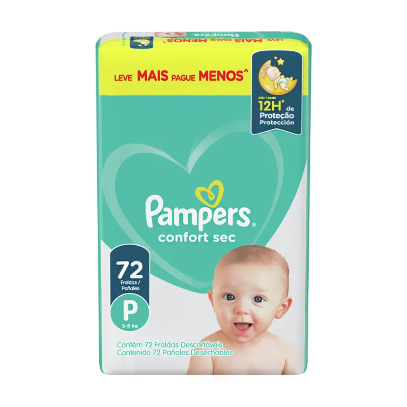 Pañales Pampers Confort Sec  P - Cont. de 72 unidades