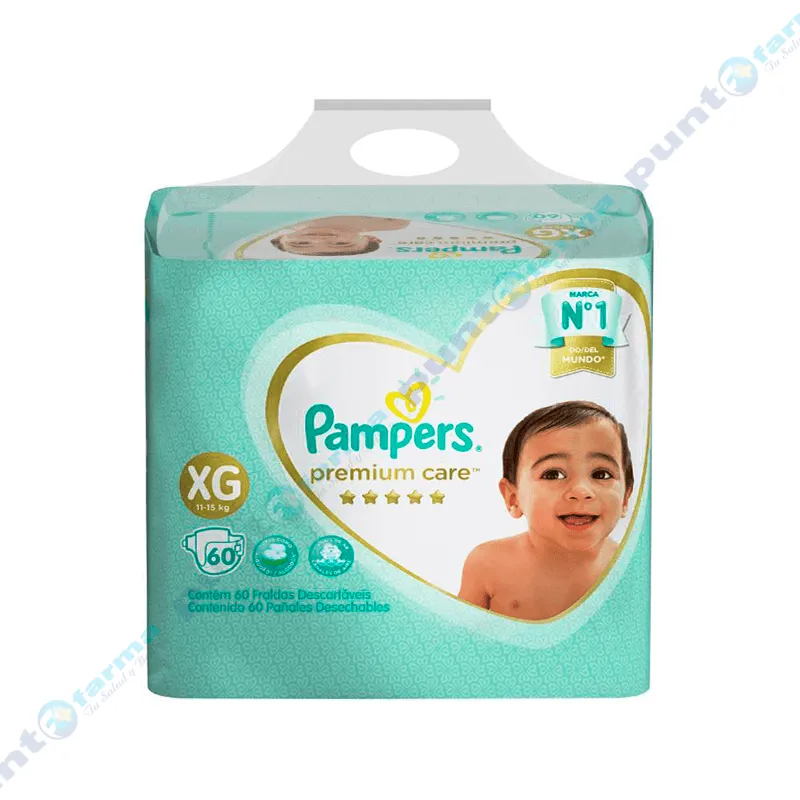 Pañales Pampers Premium Care XG - Cont. de 60 unidades